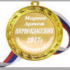 Медали НА ЗАКАЗ Первоклассникам - ПРЕМИУМ - Медаль Первокласснику именная, на заказ (Б-1400)